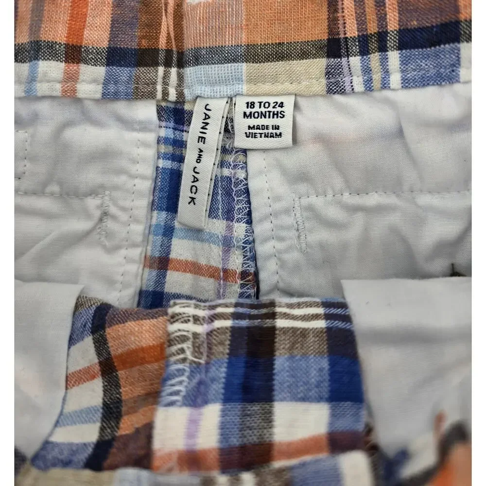 Janie and Jack Linen Blend Plaid Shorts – Size‎ 18-24 Months